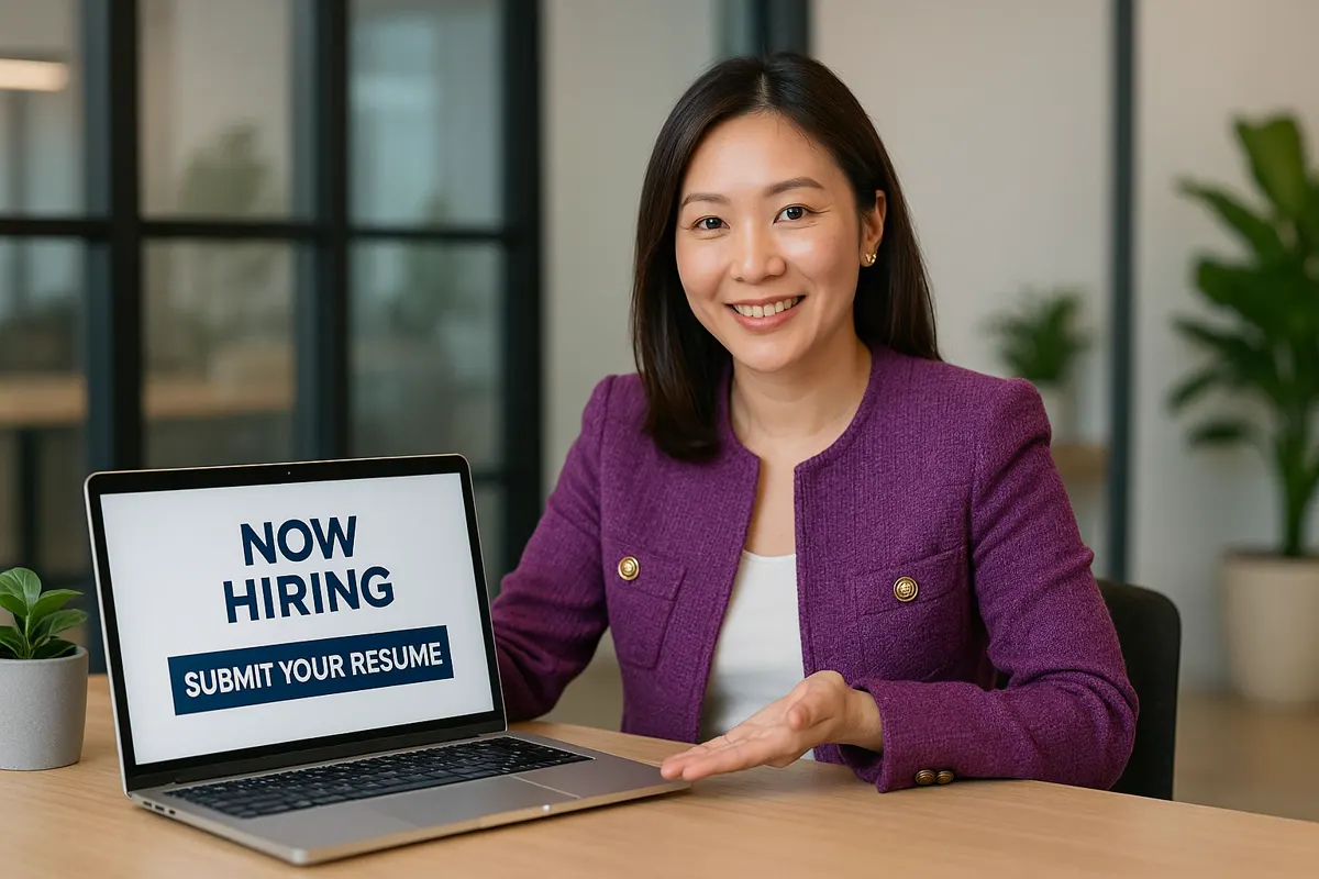 An ALTO consultant at her desk, inviting candidates to submit their resume
